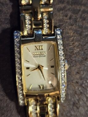 DAINTY GOLD PLATED Citizen Gold-Tone Women's Crystal Accent Bracelet Watch
